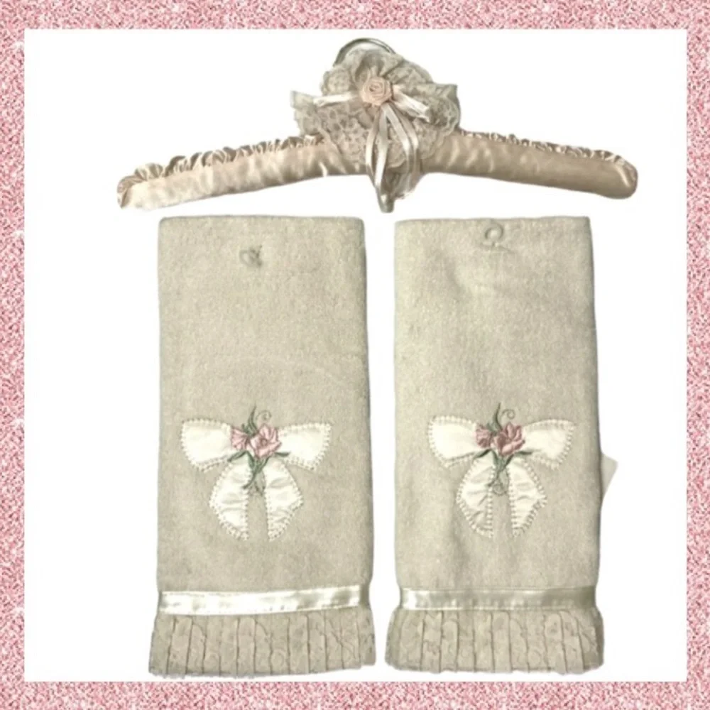 Romantic Lace Hand Towel Set Satin Silk Hanger Cottagecore Bath French Cottage